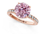 Rose gold Fancy Pink Round Cut Diamond Solitaire Ring with Round  Pavé Band and Four-Prong Setting_37