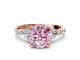 Rose gold Fancy Pink Round Cut Diamond Solitaire Ring with Side Stones and Four-Prong Setting_17