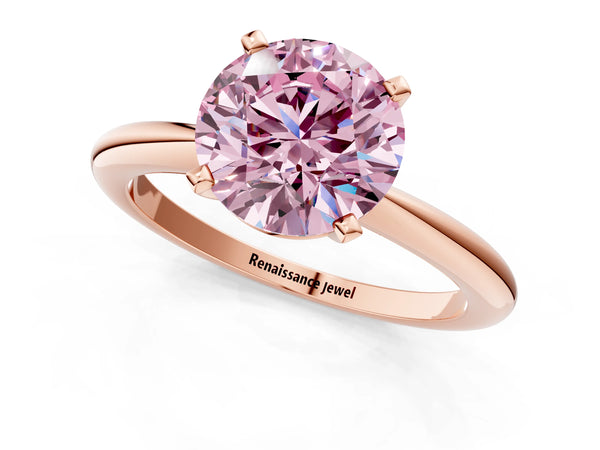 Rose gold Fancy Pink Round Cut Diamond Solitaire Ring with Six-Prong Setting and Classic Band