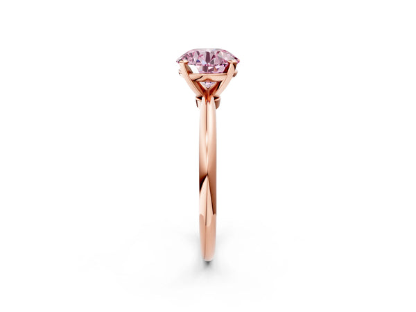 Rose gold Fancy Pink Round Cut Diamond Solitaire Ring with Six-Prong Setting and Classic Band