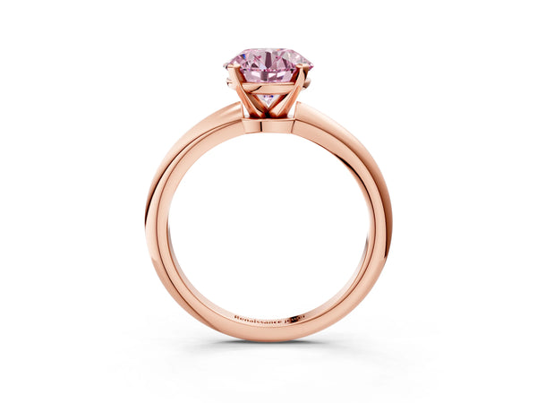Rose gold Fancy Pink Round Cut Diamond Solitaire Ring with Six-Prong Setting and Classic Band