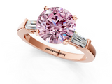 Rose gold Fancy Pink Round  Cut Diamond Solitaire Ring with Tapered Baguette Accents and Four-Prong Setting_1