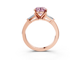 Rose gold Fancy Pink Round  Cut Diamond Solitaire Ring with Tapered Baguette Accents and Four-Prong Setting_3