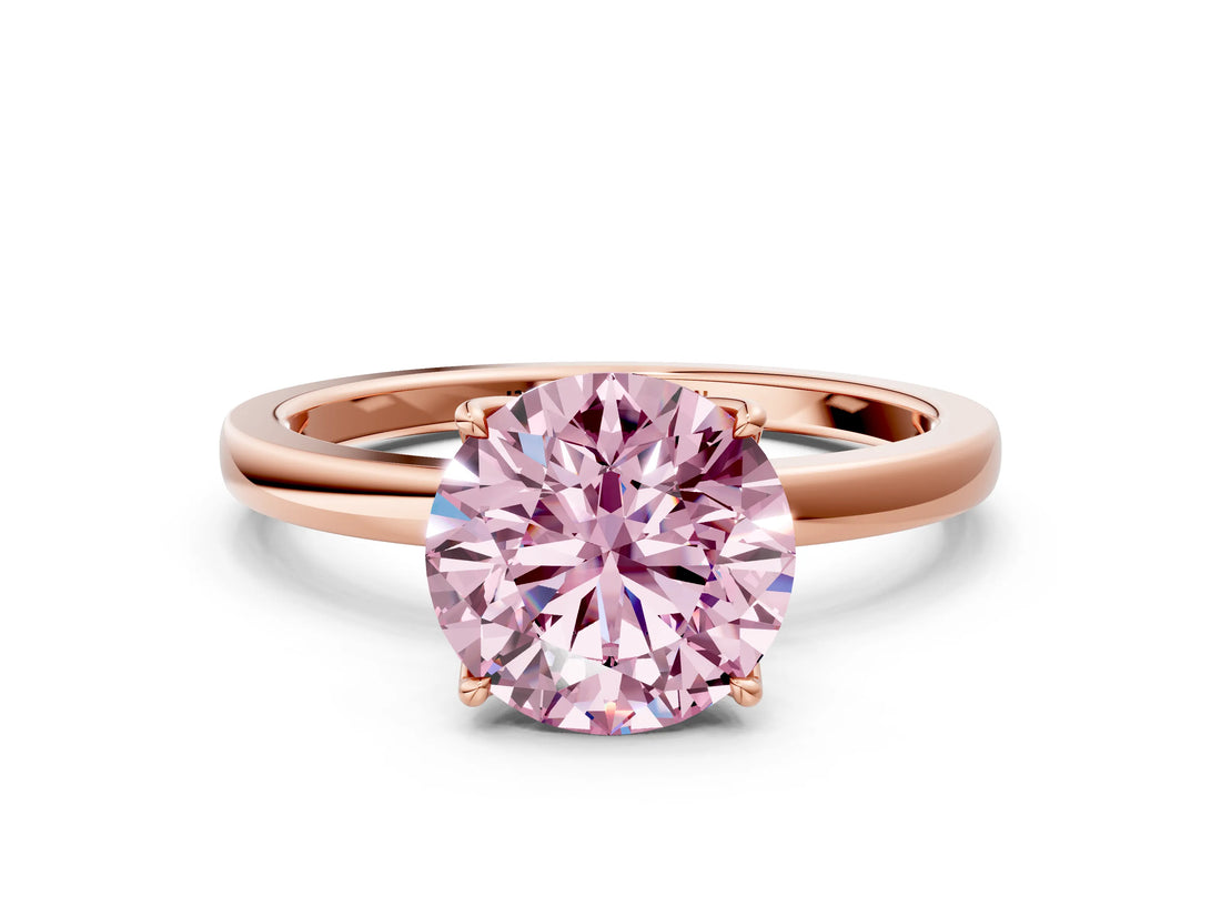 Rose gold Fancy Pink Round Cut Diamond Solitaire Ring with Thin Band and Prong Setting_12