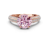 Rose gold Fancy Pink Round Cut Diamond Solitaire Ring with Three-Row Pavé Band and Four-Prong Setting_17