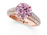 Rose gold Fancy Pink Round Cut Diamond Solitaire Ring with Three-Row Pavé Band and Four-Prong Setting_18