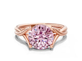 Rose gold Fancy Pink Round Cut Diamond Solitaire Twist Band Prong Setting Ring_66