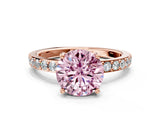 Rose gold Fancy Pink Round  Cut Diamond Solitaire with Pave Band and Four-Prong Setting 1
