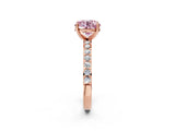 Rose gold Fancy Pink Round  Cut Diamond Solitaire with Pave Band and Four-Prong Setting 12