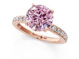 Rose gold Fancy Pink Round  Cut Diamond Solitaire with Pave Band and Four-Prong Setting 3
