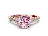 Rose gold Fancy Pink Round  Cut Diamond Solitaire with Pave Band and Four-Prong Setting