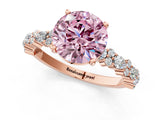 Rose gold Fancy Pink Round Cut Diamond Solitaire with Side Stones, Pave Band, Four-Prong Setting_31