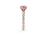 Rose gold Fancy Pink Round Cut Diamond Solitaire with Side Stones, Pave Band, Four-Prong Setting_32