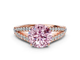 Rose gold Fancy Pink Round Cut Diamond Split Shank Pavé Engagement Ring with Four-Prong Setting_17