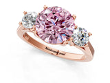 Rose gold Fancy Pink Round Cut Diamond Three-Stone Engagement Ring with Prong Setting and Pavé Band_1