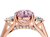 Rose gold Fancy Pink Round Cut Diamond Three-Stone Engagement Ring with Prong Setting and Pavé Band_4
