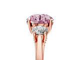 Rose gold Fancy Pink Round Cut Diamond Three-Stone Engagement Ring with Prong Setting and Pavé Band_5