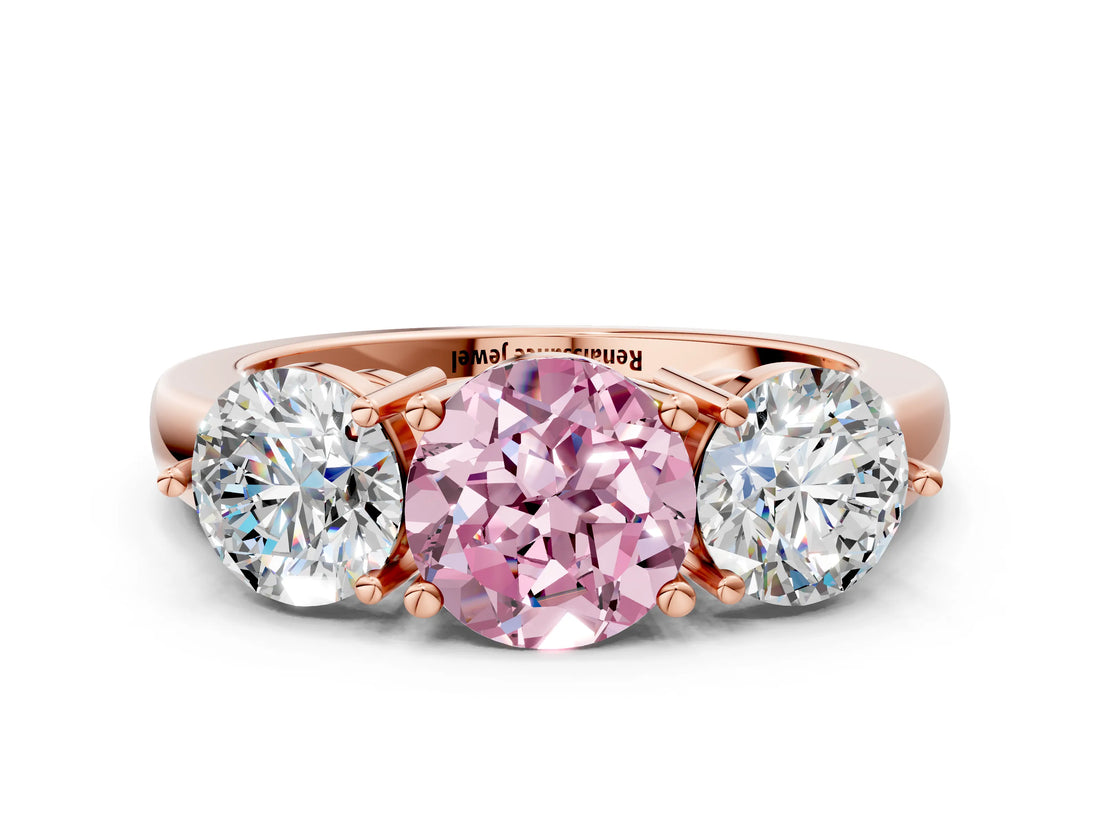 Rose gold Fancy Pink Round Cut Diamond Three-Stone Ring with Prong Setting and Classic Band_34