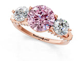 Rose gold Fancy Pink Round Cut Diamond Three-Stone Ring with Prong Setting and Pavé Band_1