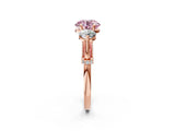 Rose gold Fancy Pink Round Cut Diamond Three-Stone Ring with Prong Setting and Pavé Band_2