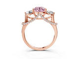Rose gold Fancy Pink Round Cut Diamond Three-Stone Ring with Prong Setting and Pavé Band_3
