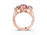 Rose gold Fancy Pink Round Cut Diamond Three-Stone Ring with Prong Setting and Textured Band_3