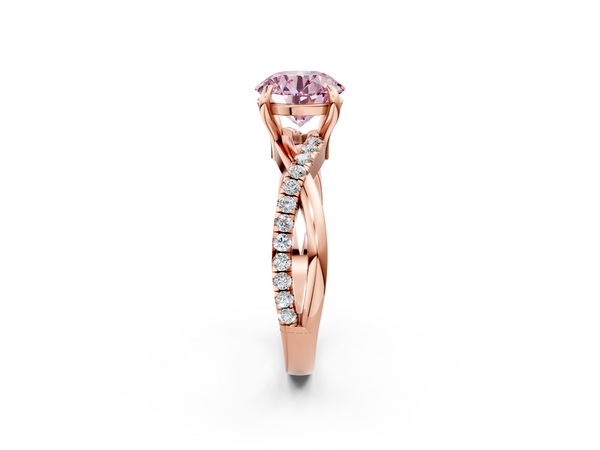 Rose gold Fancy Pink Round  Cut Diamond Twist Band Solitaire with Prong Setting