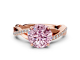 Rose gold Fancy Pink Round  Cut Diamond Twisted Band Engagement Ring with Prong Setting_3