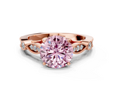 Rose gold Fancy Pink Round  Cut Diamond with Milgrain Marquise and Bezel Accents on a Solitaire Band with Prong Setting