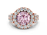 Rose gold Fancy Pink Round  Cut Double Halo Diamond Engagement Ring with Pave Band and Four-Prong Setting_25