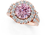 Rose gold Fancy Pink Round  Cut Double Halo Diamond Engagement Ring with Pave Band and Four-Prong Setting_26
