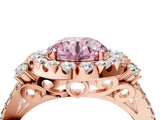 Rose gold Fancy Pink Round  Cut Double Halo Diamond Engagement Ring with Pave Band and Four-Prong Setting_29