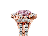 Rose gold Fancy Pink Round  Cut Double Halo Diamond Engagement Ring with Pave Band and Four-Prong Setting_30