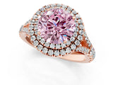 Rose gold Fancy Pink Round  Cut Double Halo Split Shank Diamond Ring with Prong Setting_30