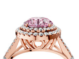 Rose gold Fancy Pink Round  Cut Double Halo Split Shank Diamond Ring with Prong Setting_33