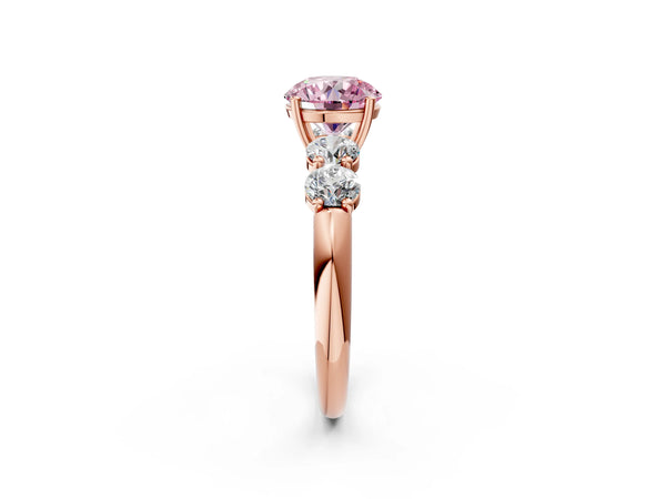 Rose gold Fancy Pink Round  Cut Five-Stone Prong Set Diamond Ring with Classic Band