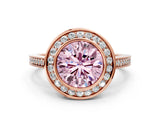 Rose gold Fancy Pink Round Cut Halo Bezel Diamond Pave Band Ring