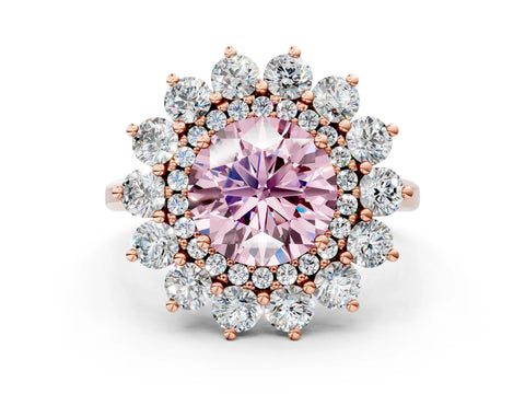 Rose gold Fancy Pink Round Cut Halo Cluster Diamond Ring with Pave Band and Four-Prong Setting_12