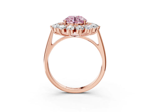 Rose gold Fancy Pink Round Cut Halo Cluster Diamond Ring with Pave Band and Four-Prong Setting_15