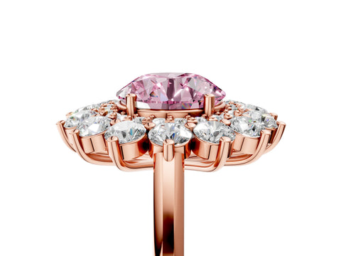Rose gold Fancy Pink Round Cut Halo Cluster Diamond Ring with Pave Band and Four-Prong Setting_17
