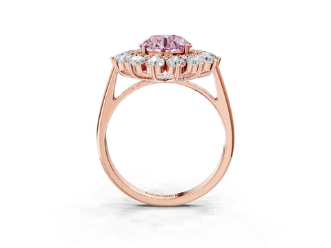 Rose gold Fancy Pink Round Cut Halo Cluster Diamond Ring with Pave Band and Four-Prong Setting_3