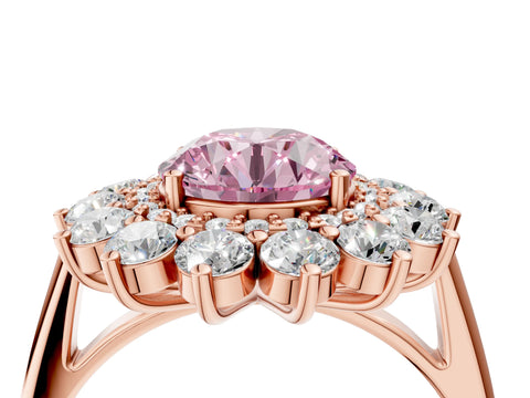Rose gold Fancy Pink Round Cut Halo Cluster Diamond Ring with Pave Band and Four-Prong Setting_4