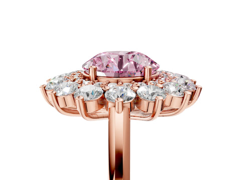 Rose gold Fancy Pink Round Cut Halo Cluster Diamond Ring with Pave Band and Four-Prong Setting_5