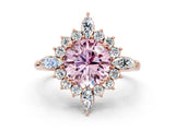 Rose gold Fancy Pink Round Cut Halo Diamond Cluster Ring with Marquise and Round Stones on a White Gold Band with Prong Setting