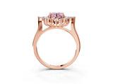 Rose gold Fancy Pink Round Cut Halo Diamond Cluster Ring with Marquise and Round Stones on a White Gold Band with Prong Setting_3