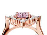Rose gold Fancy Pink Round Cut Halo Diamond Cluster Ring with Marquise and Round Stones on a White Gold Band with Prong Setting_4