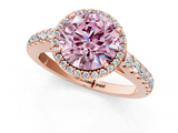 Rose gold Fancy Pink Round  Cut Halo Diamond Engagement Ring with Pave Band and Four-Prong Setting_1