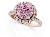 Rose gold Fancy Pink Round  Cut Halo Diamond Engagement Ring with Pave Band and Four-Prong Setting_1