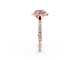 Rose gold Fancy Pink Round  Cut Halo Diamond Engagement Ring with Pave Band and Four-Prong Setting_2