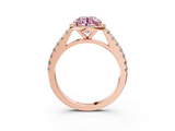 Rose gold Fancy Pink Round  Cut Halo Diamond Engagement Ring with Pave Band and Four-Prong Setting_3
